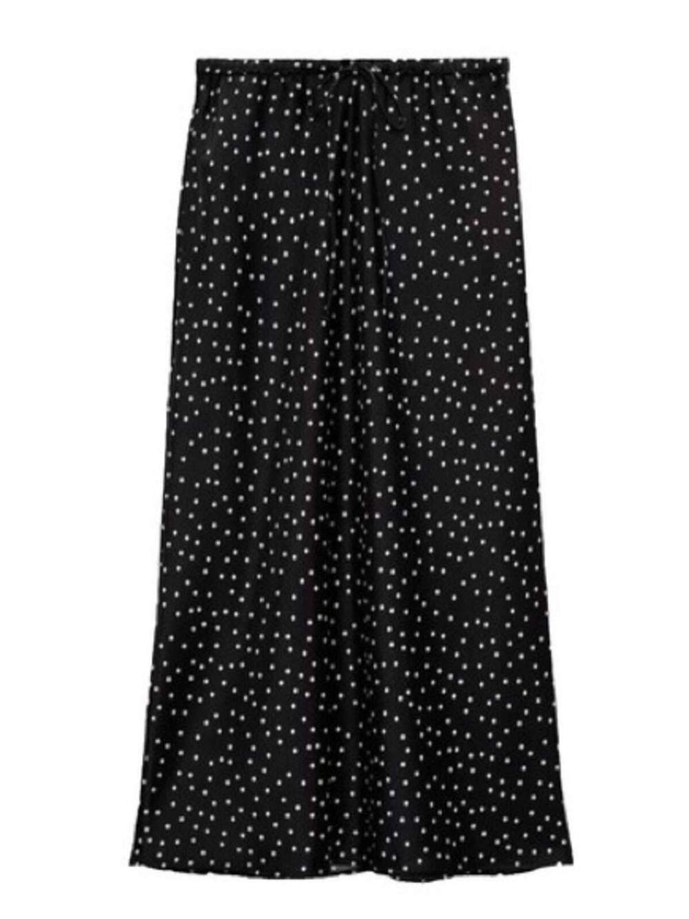 Zara Black Satin Polka Dot Maxi Skirt with Tie Waist